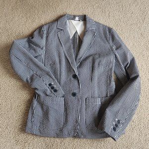 NWOT L.L.Bean Signature Seersucker Blazer Black Pinstripe Size 2